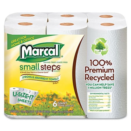 Marcal Marcal Small Steps  100 Percent Premium Recycled Giant Roll Towels- 5.75 x 11- 140-Roll- 6-Pack MA379071